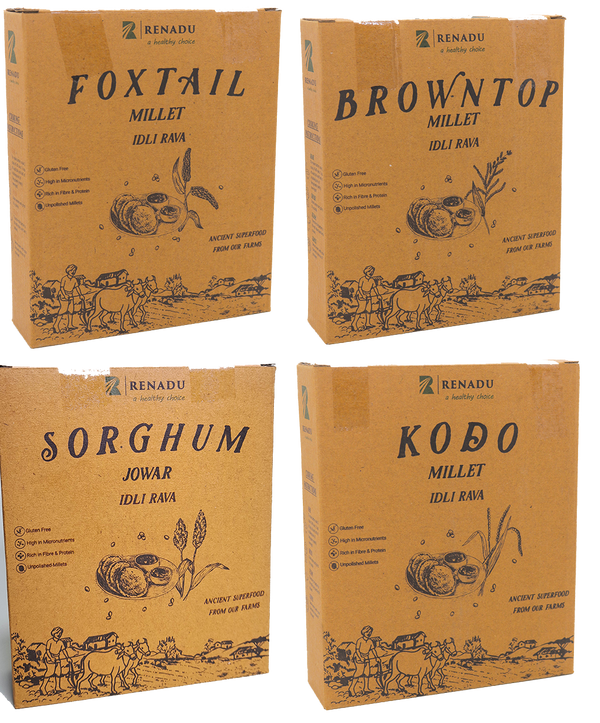 IDLY MILLET RAVA MEGA COMBO - Browntop + Foxtail + Kodo millet + White Jowar
