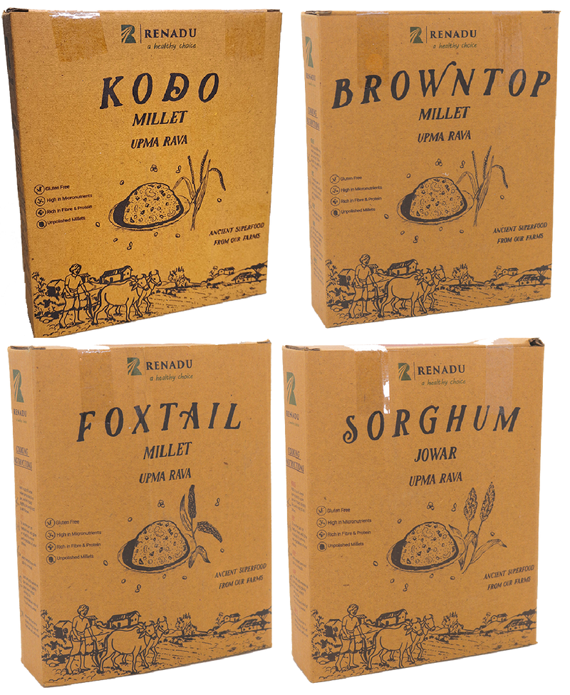 UPMA MILLET RAVA MEGA COMBO - Browntop + Foxtail + Kodo millet + White Jowar