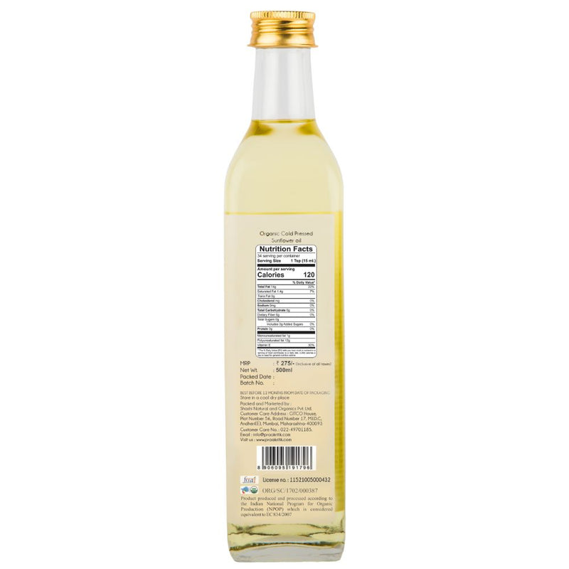 Praakritik Organic Cold Pressed Sunflower Oil 500 ml