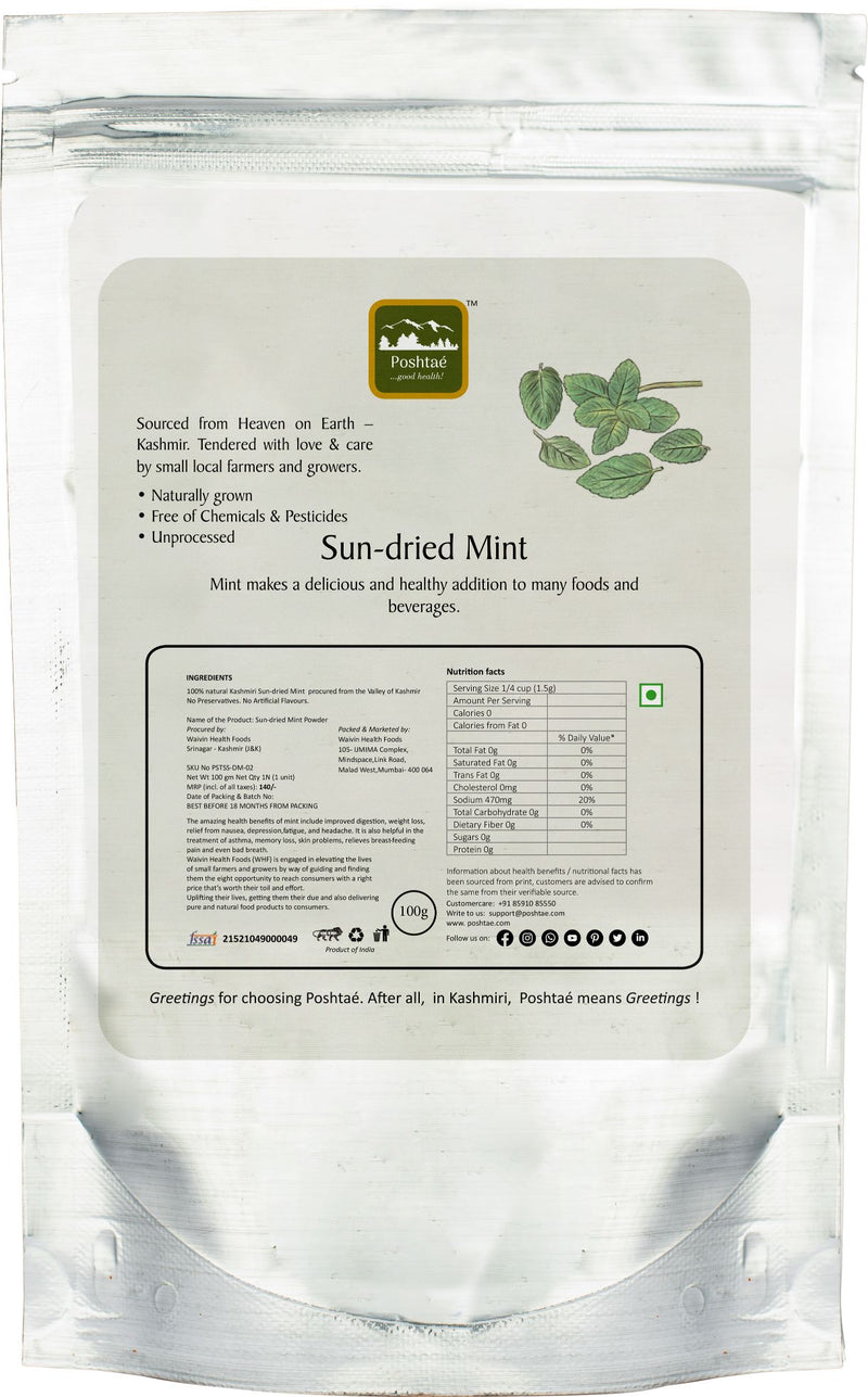 Sun Dried Mint Leaves - 100 Grams